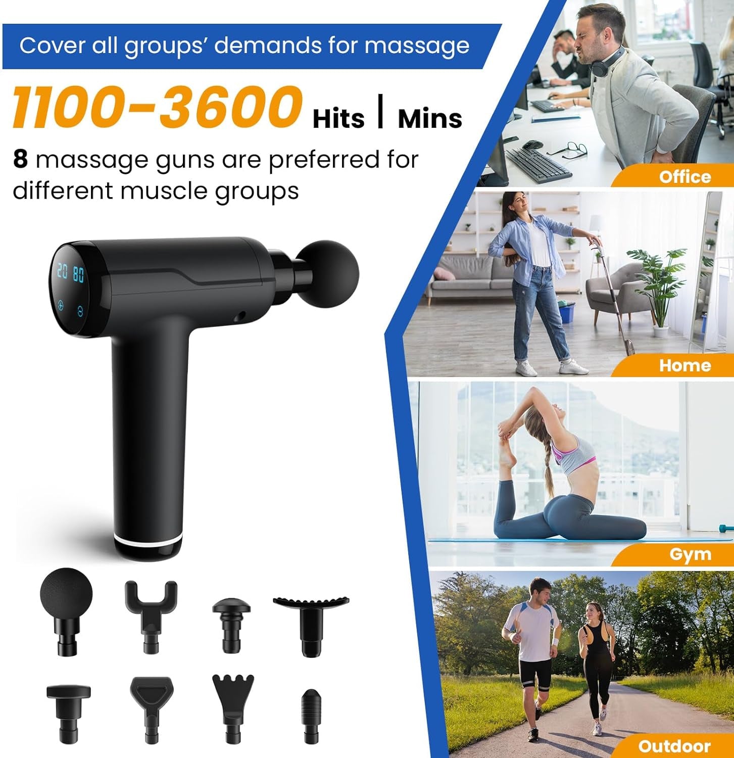 Deep Tissue Massage Gun with 8 Heads and 20 Speeds